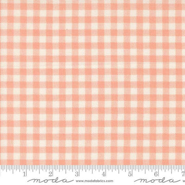 Image of Handmade Sweetness Checks Peach quilting cotton fabric by My Sew Quilty Life for Moda Fabrics. Features gingham on a pink background. Cute Little Fabric Shop.