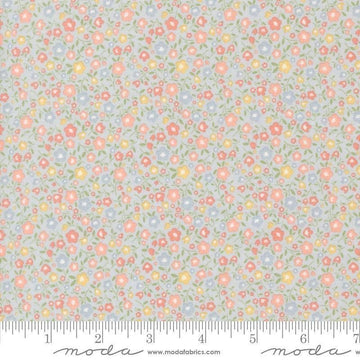 Image of Handmade Sweetness Bitty Blossoms Sky quilting cotton fabric by My Sew Quilty Life for Moda Fabrics. Features flowers on a blue background. Cute Little Fabric Shop.