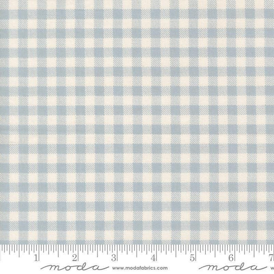 Image of Handmade Sweetness Checks Powder Blue quilting cotton fabric by My Sew Quilty Life for Moda Fabrics. Features gingham on a blue background. Cute Little Fabric Shop.