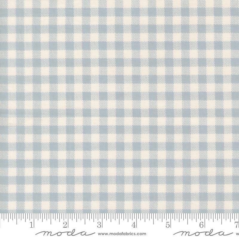 Image of Handmade Sweetness Checks Powder Blue quilting cotton fabric by My Sew Quilty Life for Moda Fabrics. Features gingham on a blue background. Cute Little Fabric Shop.