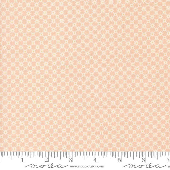 Image of Handmade Sweetness Penny Petal quilting cotton fabric by My Sew Quilty Life for Moda Fabrics. Features a geometric pattern on a pink background. Cute Little Fabric Shop.