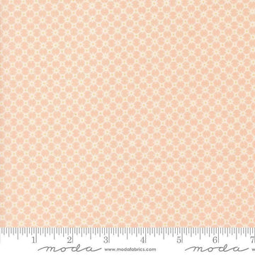 Image of Handmade Sweetness Penny Petal quilting cotton fabric by My Sew Quilty Life for Moda Fabrics. Features a geometric pattern on a pink background. Cute Little Fabric Shop.