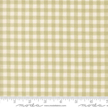 Image of Handmade Sweetness Checks Pear quilting cotton fabric by My Sew Quilty Life for Moda Fabrics. Features gingham on a green background. Cute Little Fabric Shop.