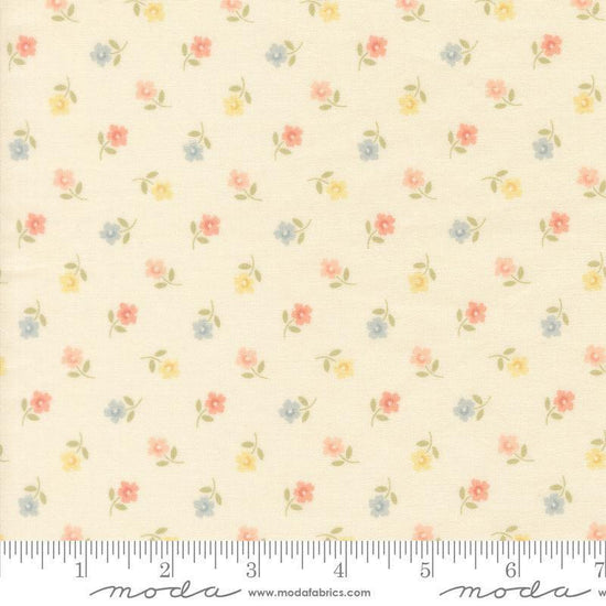 Image of Handmade Sweetness Posies Porcelain quilting cotton fabric by My Sew Quilty Life for Moda Fabrics. Features flowers on a cream background. Cute Little Fabric Shop.