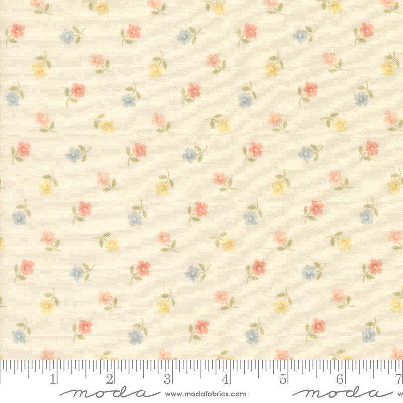 Image of Handmade Sweetness Posies Porcelain quilting cotton fabric by My Sew Quilty Life for Moda Fabrics. Features flowers on a cream background. Cute Little Fabric Shop.