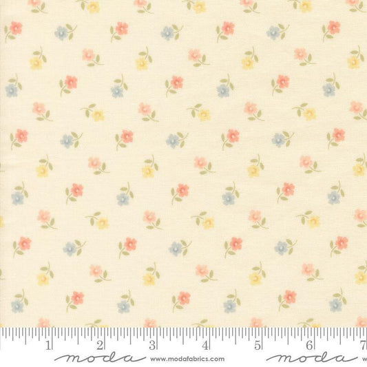 Image of Handmade Sweetness Posies Porcelain quilting cotton fabric by My Sew Quilty Life for Moda Fabrics. Features flowers on a cream background. Cute Little Fabric Shop.