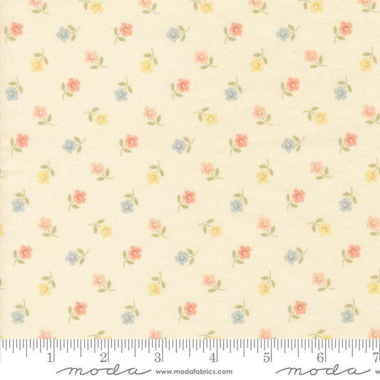 Image of Handmade Sweetness Posies Porcelain quilting cotton fabric by My Sew Quilty Life for Moda Fabrics. Features flowers on a cream background. Cute Little Fabric Shop.