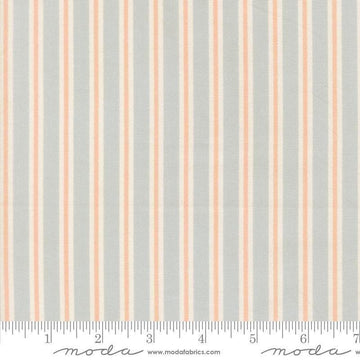 Image of Handmade Sweetness Ribbon Powder Blue quilting cotton fabric by My Sew Quilty Life for Moda Fabrics. Features stripes on a blue background. Cute Little Fabric Shop.