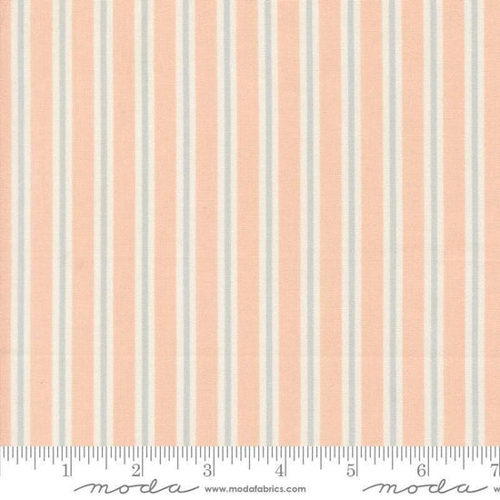 Image of Handmade Sweetness Ribbon Petal quilting cotton fabric by My Sew Quilty Life for Moda Fabrics. Features stripes on a pink background. Cute Little Fabric Shop.