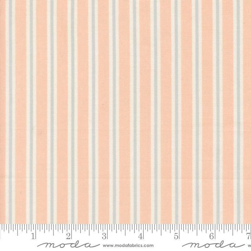 Image of Handmade Sweetness Ribbon Petal quilting cotton fabric by My Sew Quilty Life for Moda Fabrics. Features stripes on a pink background. Cute Little Fabric Shop.
