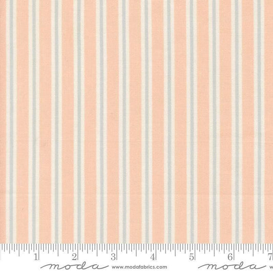 Image of Handmade Sweetness Ribbon Petal quilting cotton fabric by My Sew Quilty Life for Moda Fabrics. Features stripes on a pink background. Cute Little Fabric Shop.