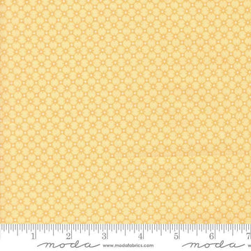 Image of Handmade Sweetness Penny Butterscotch quilting cotton fabric by My Sew Quilty Life for Moda Fabrics. Features a geometric pattern on a yellow background. Cute Little Fabric Shop.