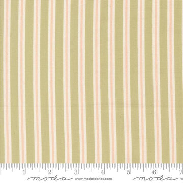 Image of Handmade Sweetness Ribbon Pear quilting cotton fabric by My Sew Quilty Life for Moda Fabrics. Features stripes on a green background. Cute Little Fabric Shop.