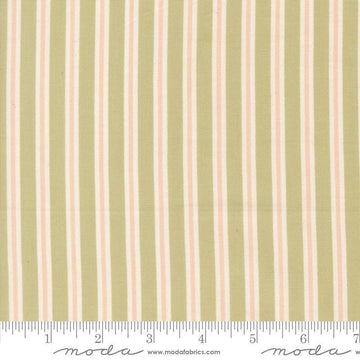 Image of Handmade Sweetness Ribbon Pear quilting cotton fabric by My Sew Quilty Life for Moda Fabrics. Features stripes on a green background. Cute Little Fabric Shop.