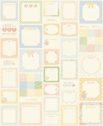 Handmade Sweetness Labels N Things Panel Porcelain Cream PRINTED Blocks Panel - 31799 - Moda Fabrics Quilting Cotton Fabric