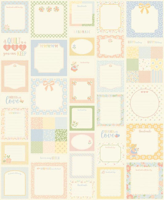 Handmade Sweetness Labels N Things Panel Porcelain Cream PRINTED Blocks Panel - 31799 - Moda Fabrics Quilting Cotton Fabric