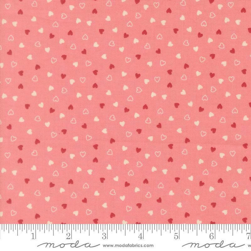 Image of Je Taime Sweetness Blossom quilting cotton fabric by Stacy Iest Hsu for Moda Fabrics. Features hearts on a pink background. Cute Little Fabric Shop.