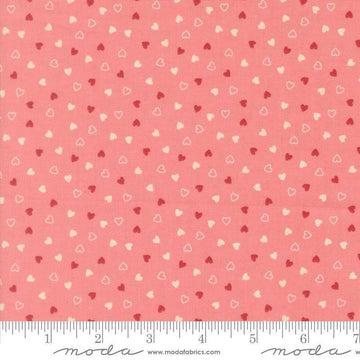 Image of Je Taime Sweetness Blossom quilting cotton fabric by Stacy Iest Hsu for Moda Fabrics. Features hearts on a pink background. Cute Little Fabric Shop.