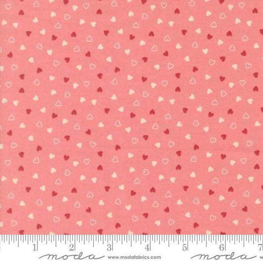 Image of Je Taime Sweetness Blossom quilting cotton fabric by Stacy Iest Hsu for Moda Fabrics. Features hearts on a pink background. Cute Little Fabric Shop.