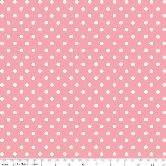 Image of Cath Kidston Signature Collection Button Spot Pink by Cath Kidston for Riley Blake Designs. Features polka dots on a pink background. Cute Little Fabric Shop.