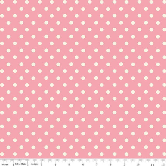Image of Cath Kidston Signature Collection Button Spot Pink by Cath Kidston for Riley Blake Designs. Features polka dots on a pink background. Cute Little Fabric Shop.
