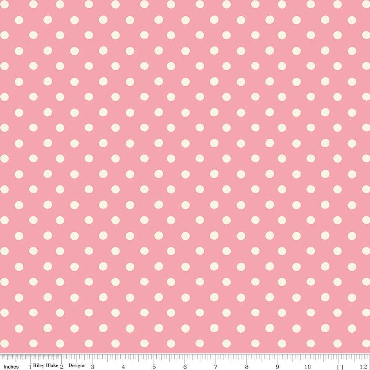 Image of Cath Kidston Signature Collection Button Spot Pink by Cath Kidston for Riley Blake Designs. Features polka dots on a pink background. Cute Little Fabric Shop.