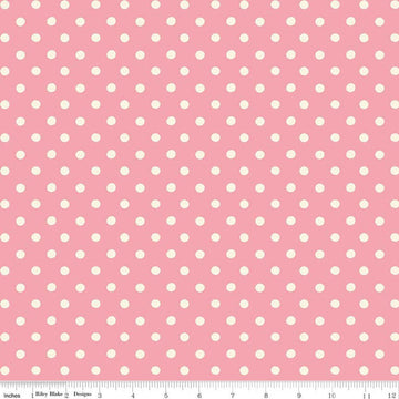 Image of Cath Kidston Signature Collection Button Spot Pink by Cath Kidston for Riley Blake Designs. Features polka dots on a pink background. Cute Little Fabric Shop.