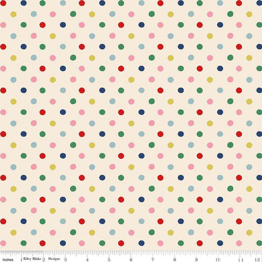 Image of Cath Kidston Signature Collection Button Spot Multi by Cath Kidston for Riley Blake Designs. Features polka dots on a cream background. Cute Little Fabric Shop.