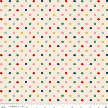 Image of Cath Kidston Signature Collection Button Spot Multi by Cath Kidston for Riley Blake Designs. Features polka dots on a cream background. Cute Little Fabric Shop.