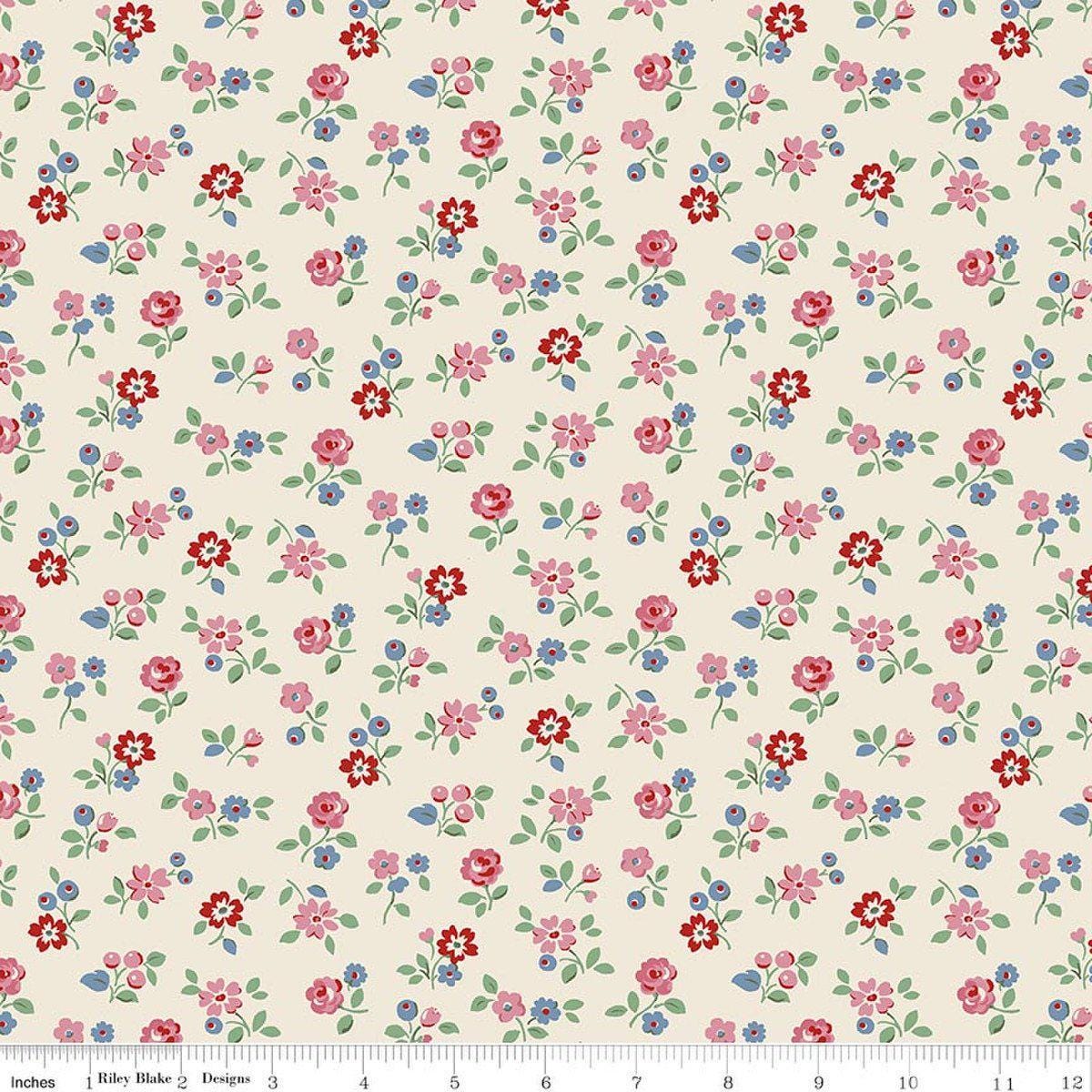 Image of Cath Kidston Signature Collection Arlington Ditsy Cream by Cath Kidston for Riley Blake Designs. Features flowers on a cream background. Cute Little Fabric Shop.