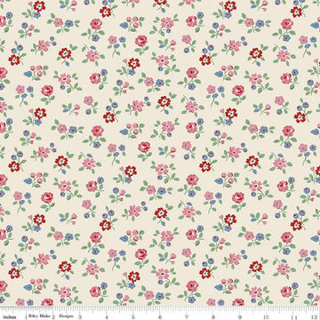 Image of Cath Kidston Signature Collection Arlington Ditsy Cream by Cath Kidston for Riley Blake Designs. Features flowers on a cream background. Cute Little Fabric Shop.