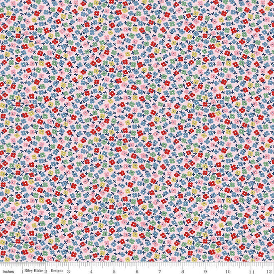 Image of Cath Kidston Signature Collection Teeny One Pink by Cath Kidston for Riley Blake Designs. Features flowers on a pink background. Cute Little Fabric Shop.