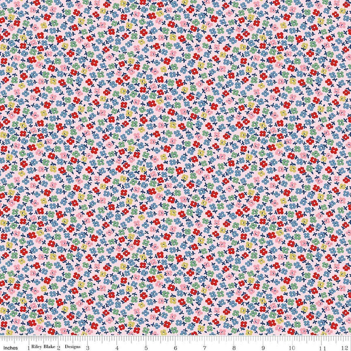 Image of Cath Kidston Signature Collection Teeny One Pink by Cath Kidston for Riley Blake Designs. Features flowers on a pink background. Cute Little Fabric Shop.