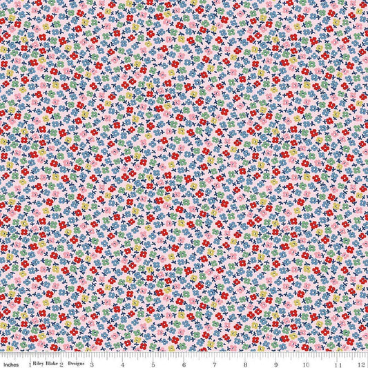 Image of Cath Kidston Signature Collection Teeny One Pink by Cath Kidston for Riley Blake Designs. Features flowers on a pink background. Cute Little Fabric Shop.