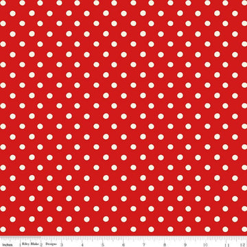 Image of Cath Kidston Signature Collection Button Spot Red by Cath Kidston for Riley Blake Designs. Features polka dots on a red background. Cute Little Fabric Shop.