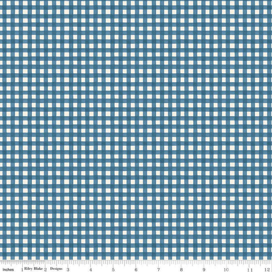 Image of Cath Kidston Signature Collection Gingham Navy by Cath Kidston for Riley Blake Designs. Features gingham on a blue background. Cute Little Fabric Shop.