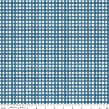 Image of Cath Kidston Signature Collection Gingham Navy by Cath Kidston for Riley Blake Designs. Features gingham on a blue background. Cute Little Fabric Shop.