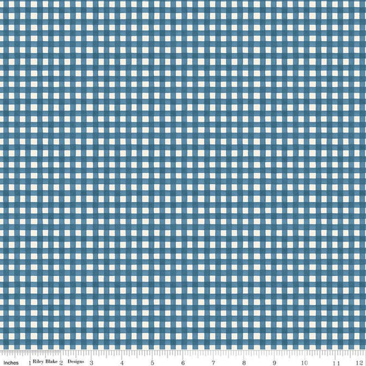 Image of Cath Kidston Signature Collection Gingham Navy by Cath Kidston for Riley Blake Designs. Features gingham on a blue background. Cute Little Fabric Shop.