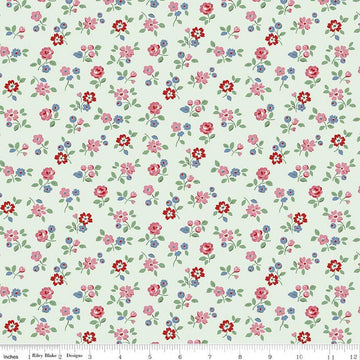 Image of Cath Kidston Signature Collection Arlington Ditsy Mist by Cath Kidston for Riley Blake Designs. Features flowers on a green background. Cute Little Fabric Shop.