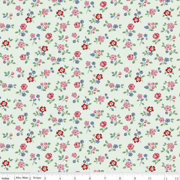 Image of Cath Kidston Signature Collection Arlington Ditsy Mist by Cath Kidston for Riley Blake Designs. Features flowers on a green background. Cute Little Fabric Shop.