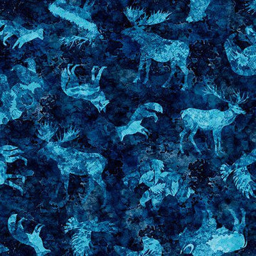 SALE MINKY Mountain Splendor Animals Silhouettes Navy Blue Fabric 60" Wide - 31584 - QT Fabrics 100% Polyester Fabric