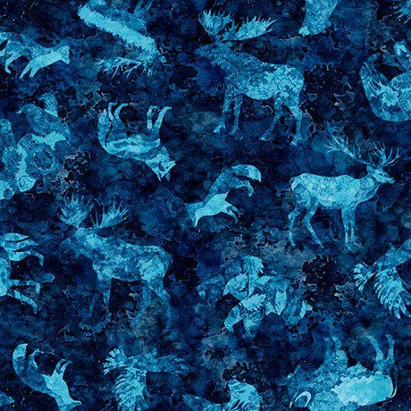 SALE MINKY Mountain Splendor Animals Silhouettes Navy Blue Fabric 60" Wide - 31584 - QT Fabrics 100% Polyester Fabric