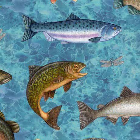 MINKY Fish Tails Fish Allover Turquoise Blue Fish Fabric 60" Wide - 30067 - QT Fabrics 100% Polyester Fabric