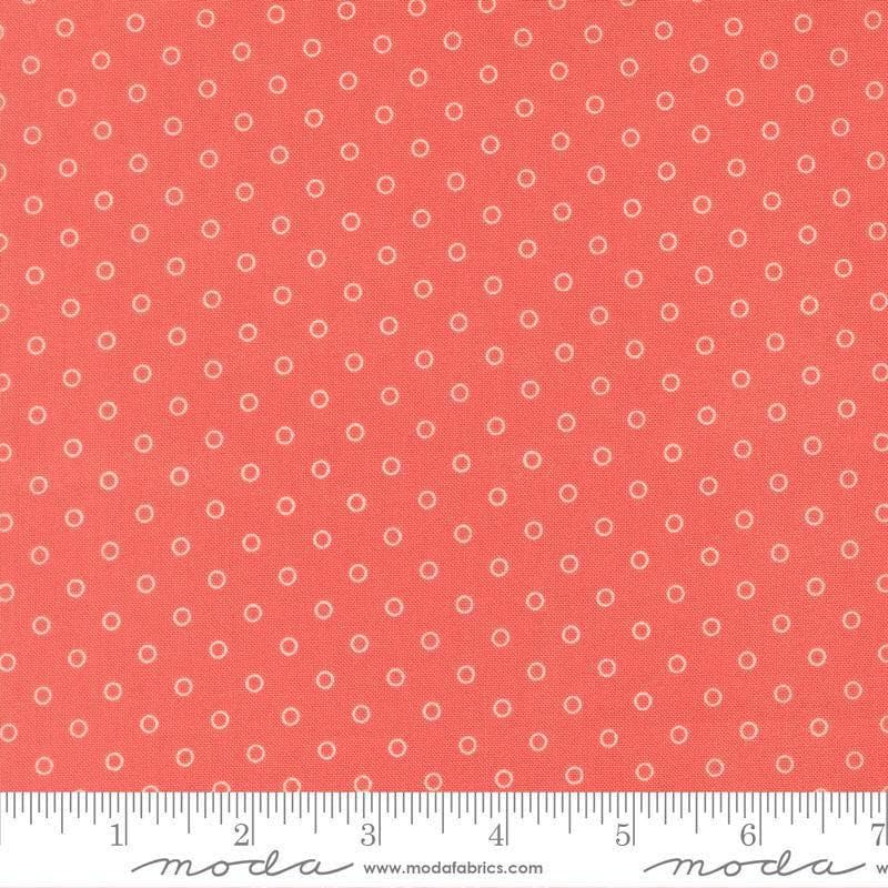 Image of Bloomsberry Favorite Dot Nantucket Red quilting cotton fabric by Camille Roskelley for Moda Fabrics. Features tonal polka dots on a red background. Cute Little Fabric Shop.