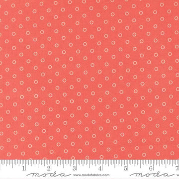 Image of Bloomsberry Favorite Dot Nantucket Red quilting cotton fabric by Camille Roskelley for Moda Fabrics. Features tonal polka dots on a red background. Cute Little Fabric Shop.