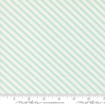 Image of Bloomsberry Stripe White Aqua quilting cotton fabric by Camille Roskelley for Moda Fabrics. Features stripes on a white background. Cute Little Fabric Shop.