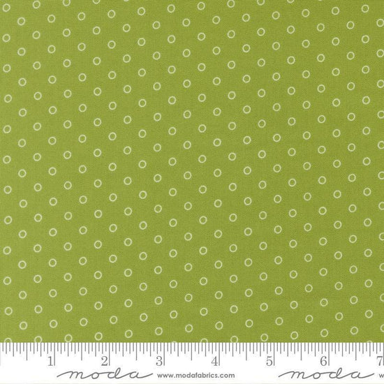 Image of Bloomsberry Favorite Dot Leaf quilting cotton fabric by Camille Roskelley for Moda Fabrics. Features tonal polka dots on a green background. Cute Little Fabric Shop.