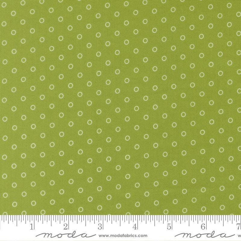 Image of Bloomsberry Favorite Dot Leaf quilting cotton fabric by Camille Roskelley for Moda Fabrics. Features tonal polka dots on a green background. Cute Little Fabric Shop.