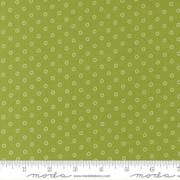 Image of Bloomsberry Favorite Dot Leaf quilting cotton fabric by Camille Roskelley for Moda Fabrics. Features tonal polka dots on a green background. Cute Little Fabric Shop.