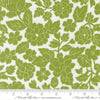 Image of Bloomsberry London White Leaf quilting cotton fabric by Camille Roskelley for Moda Fabrics. Features flowers on a white and green background. Cute Little Fabric Shop.